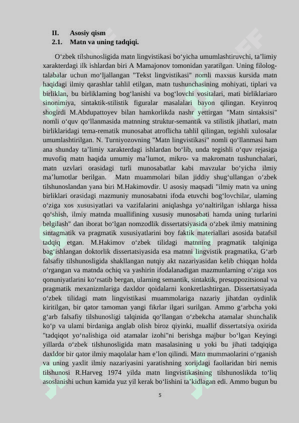 Matn va uning tadqiqi muammolari KURS ISHI 5