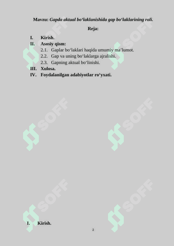 Gapda aktual bo‘laklanishida gap bo‘laklarining roli KURS ISHI 2