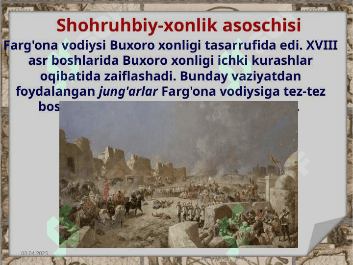 Qóqon xonligi tashkil topishi... .8- ózbek 2