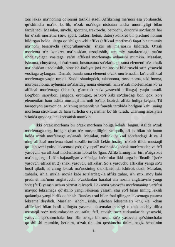 Nutqda morfema umumiy ma’nosining nutqiy xoslanishi KURS ISHI 8