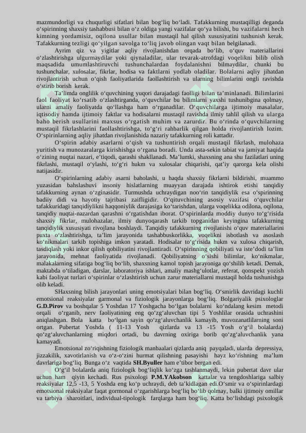 Ilk o`spirinlik va o’spirinlik davrida psixik rivojlanish xususiyatlari 8