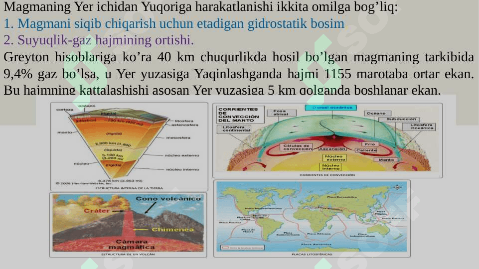 GEOLOGIK JARAYONLAR. ENDOGEN GEOLOGIK JARAYONLAR.MAGMATIZIM VA VULKONIZIM.MAGMATIK TOG’ JINSLARI 7