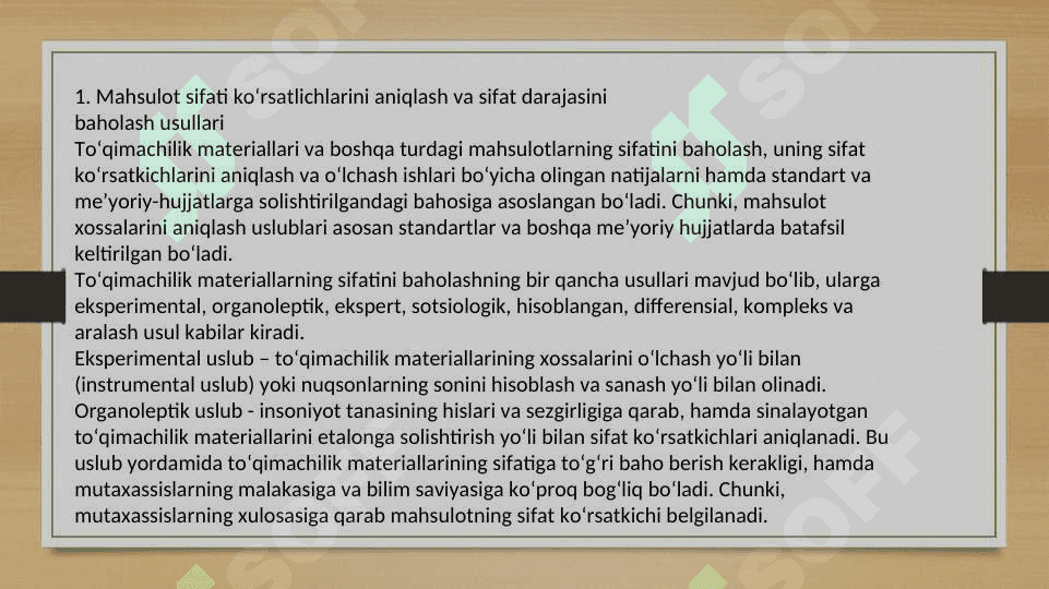Mahsulot sifati koʻrsatlichlarini aniqlash 2