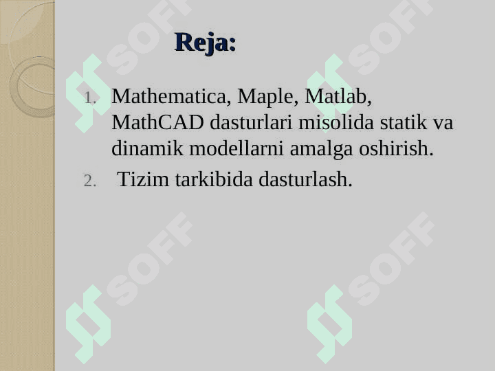 Matematik modellashtirish, sonli tahlil qilish usullarini tizimlarda amalga oshirish 2
