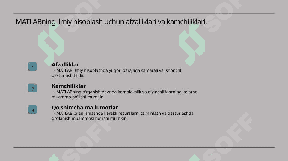 MATLAB paketining afzalliklari va kamchiliklari 3