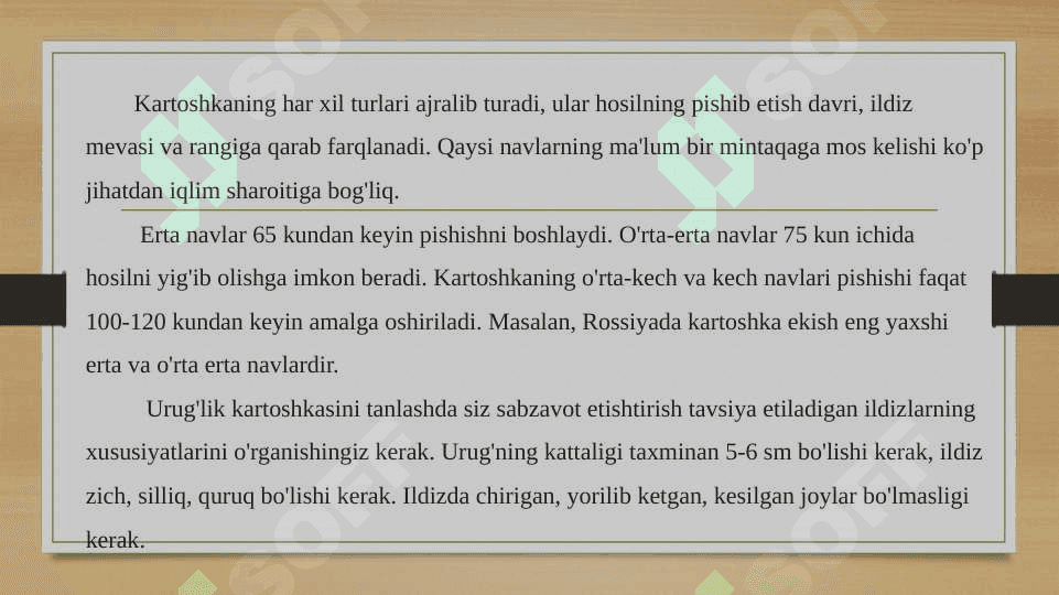Kartoshkani ekish muddatlari chuqurligi va oziqlanish maydoni 2