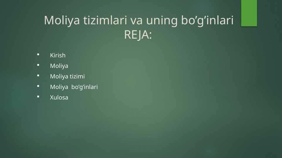 Moliya tizimlari va uning bo’g’inlari