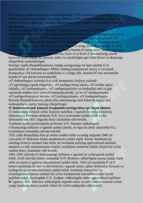 RESPUBLIKAMIZDAGI NEFT VA GAZNI QAYTA ISHLASH SANOAT KORXONALARI,ULARNING RIVOJLANISH BOSQICHLARI 7