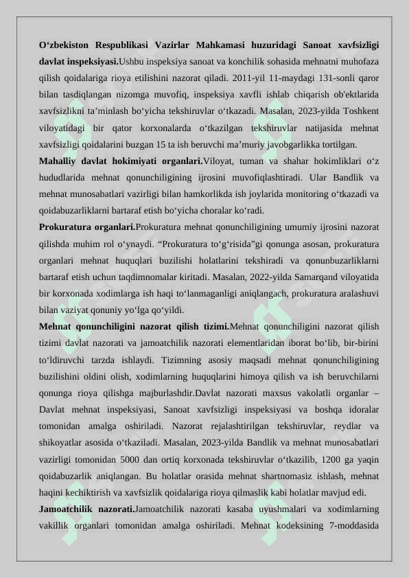 Mehnat to‘g‘risidagi qonunchilikka rioya etilishi ustidan nazorat va tekshirish. 25 4