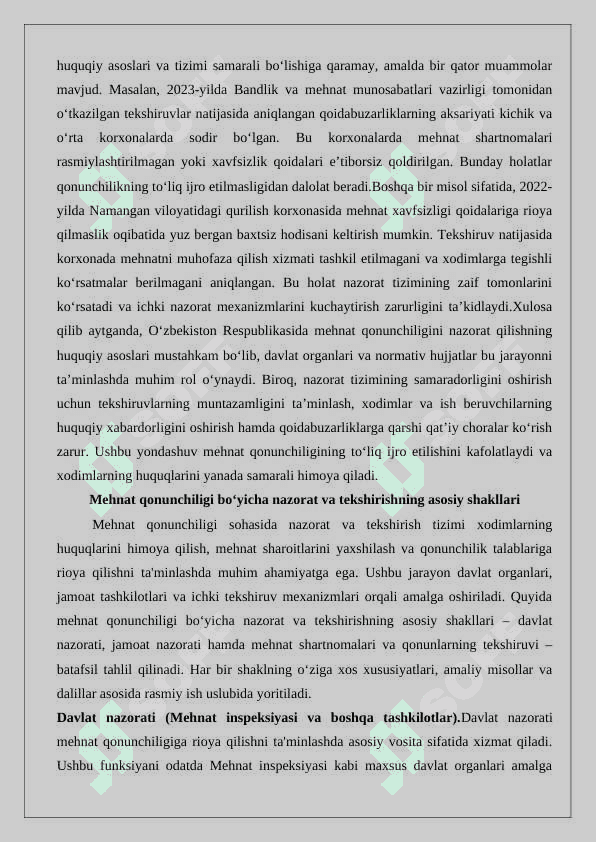 Mehnat to‘g‘risidagi qonunchilikka rioya etilishi ustidan nazorat va tekshirish. 25 6