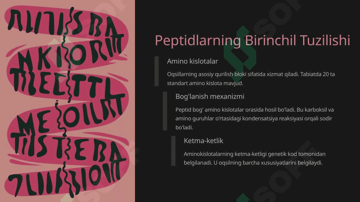 Peptid va oqsillar. Oqsillarning fazoviy konformatsiyalari. Peptid va oqsillarning funksiyalari. Oqsillarning fizik-kimyoviy xossalari. 2