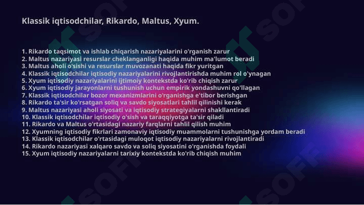 Klassik iqtisodchilar, Rikardo, Maltus, Xyum. 2