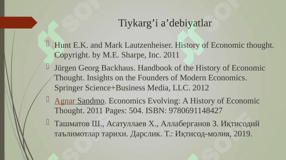 EKONOMIKALI’Q TALIYMATLAR TARIYXI 3