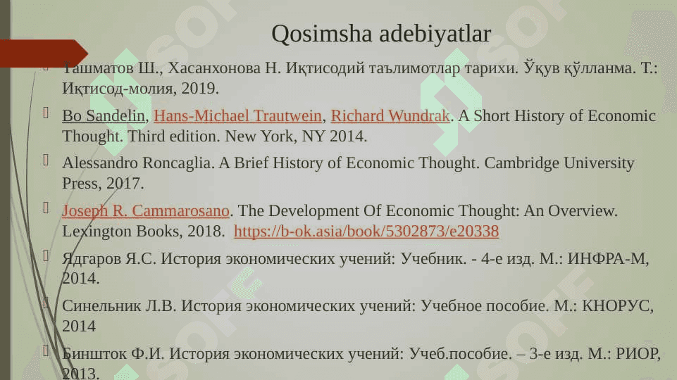 EKONOMIKALI’Q TALIYMATLAR TARIYXI 4