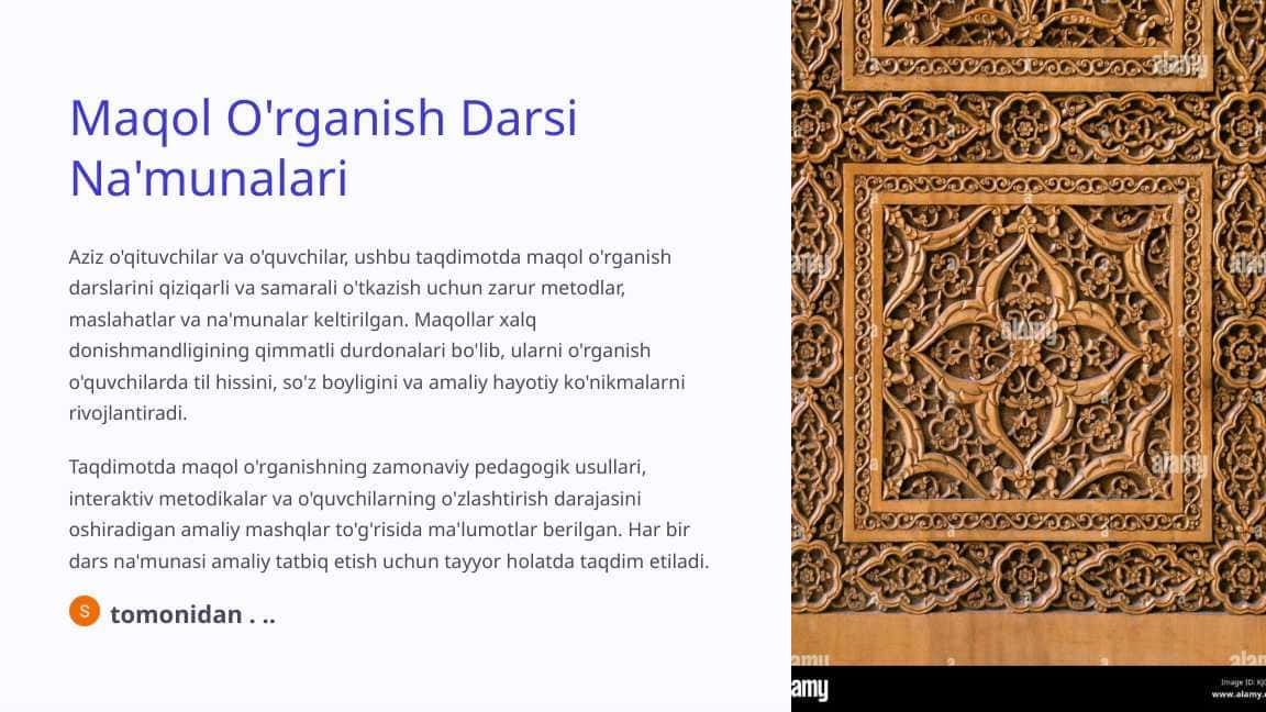 Maqol O'rganish Darsi Na'munalari