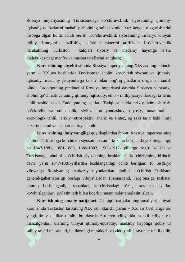 XIX asr ikkinchi yarmi XX asr boshlarida Rossiya imperiyasining Turkistondagi ko’chirish siyosati K.doc 5