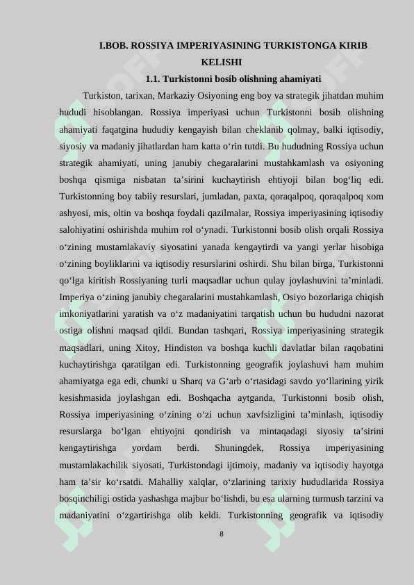 XIX asr ikkinchi yarmi XX asr boshlarida Rossiya imperiyasining Turkistondagi ko’chirish siyosati K.doc 7