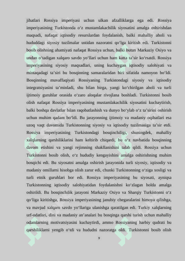 XIX asr ikkinchi yarmi XX asr boshlarida Rossiya imperiyasining Turkistondagi ko’chirish siyosati K.doc 8