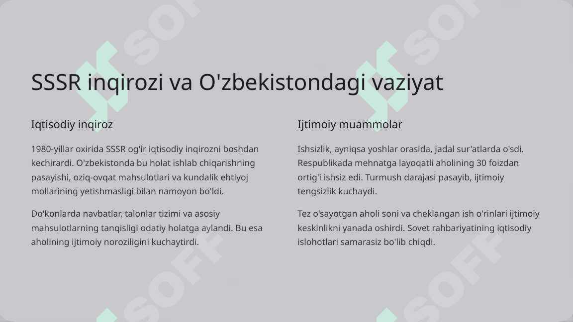 O'zbekistonda sovet davri oxirlarida ijtimoiy-iqtisodiy hayotning keskinlashuvi va Farg'ona voqealari 3