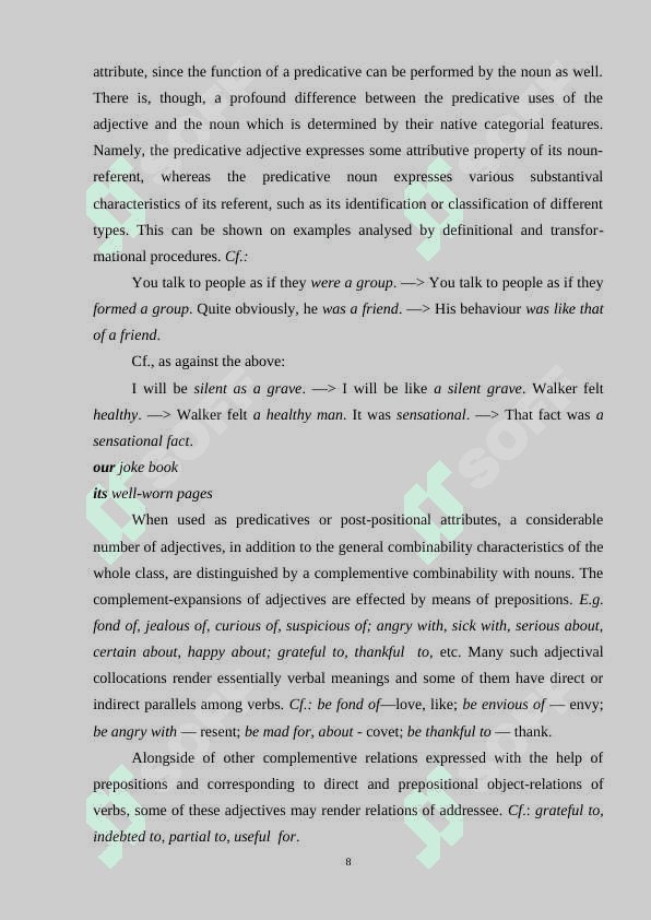 The characteristic features of the adjective as a part of speech. 8