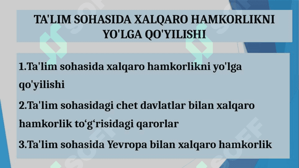 Ta’lim sohasida xalqaro hamkorlikni yo’lga qoyilishi 2