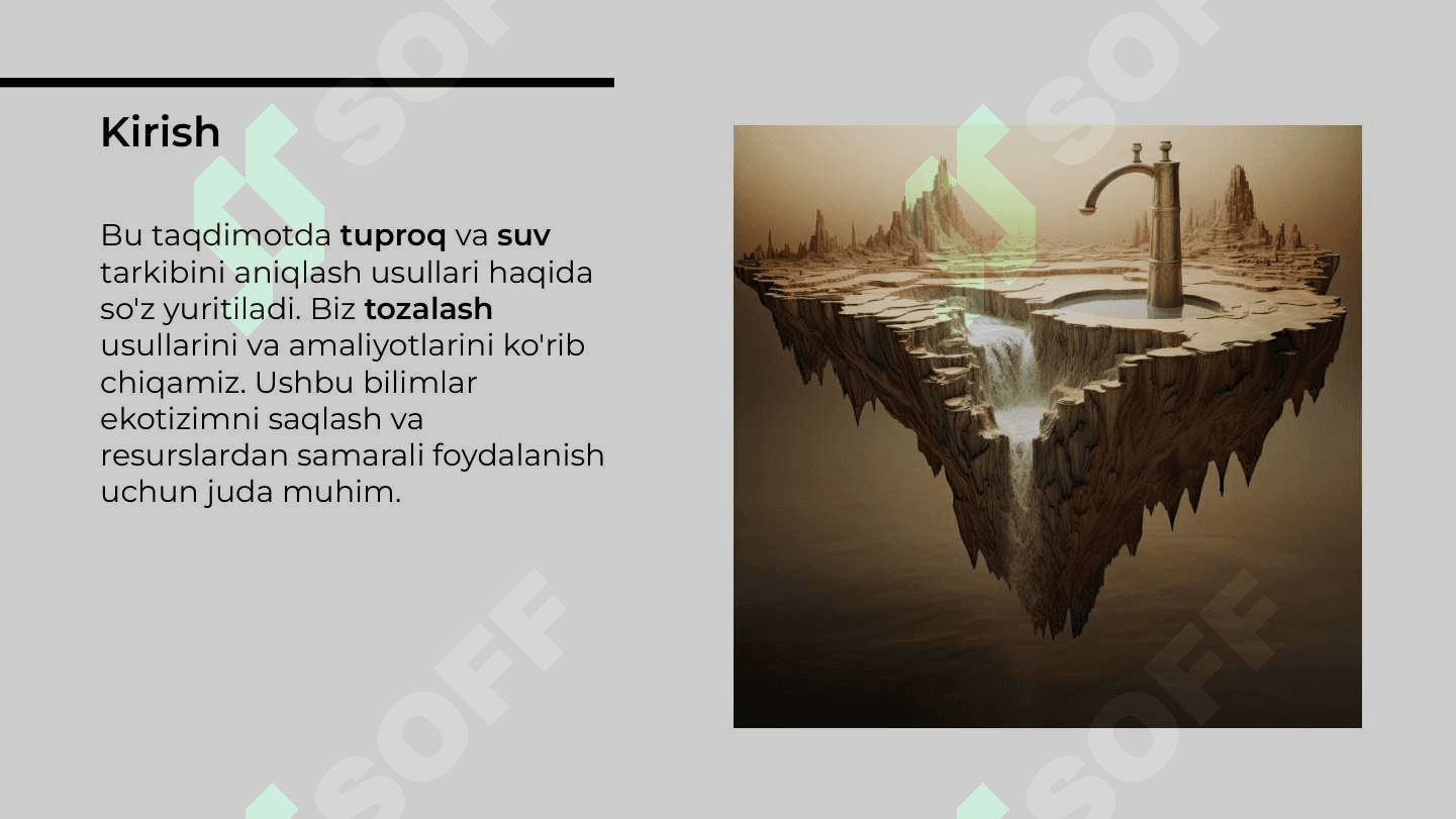 Tuproq va suvning tarkibini aniqlash va uni tozalash usullari 2