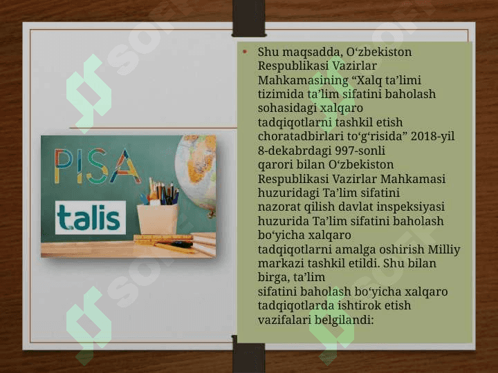 TIMSS,PISA,AGMA,TALIS xalqaro baholash dasturlariga doir test namunalari bilan tanishish 2