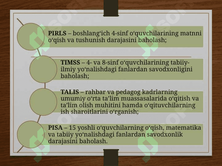 TIMSS,PISA,AGMA,TALIS xalqaro baholash dasturlariga doir test namunalari bilan tanishish 3