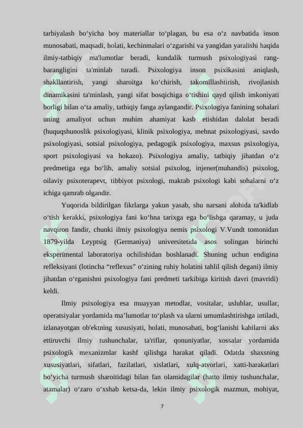 Umumiy psixologiyaning asosiy sohadagi tavsifi 7