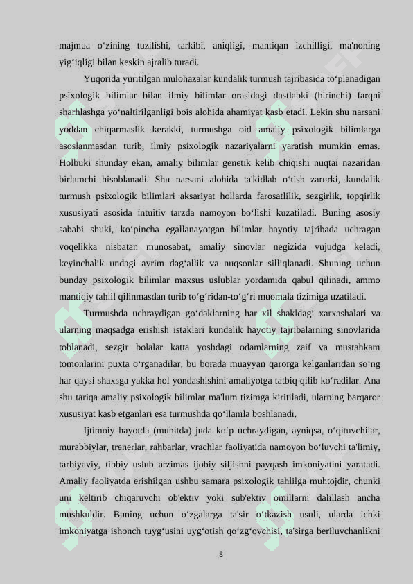 Umumiy psixologiyaning asosiy sohadagi tavsifi 8