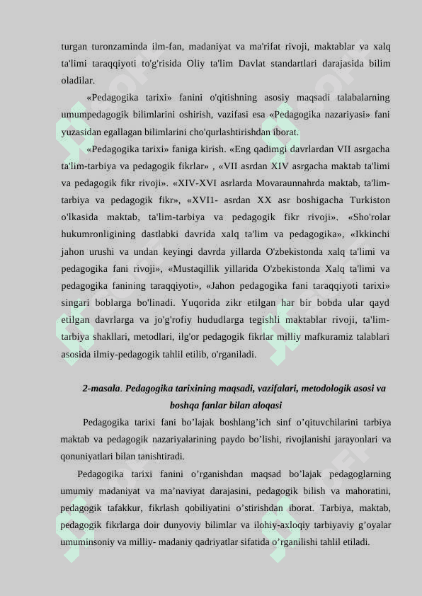 Pedagogika tarixi fanining predmeti vazifalari 	va metodologik asosi. 3