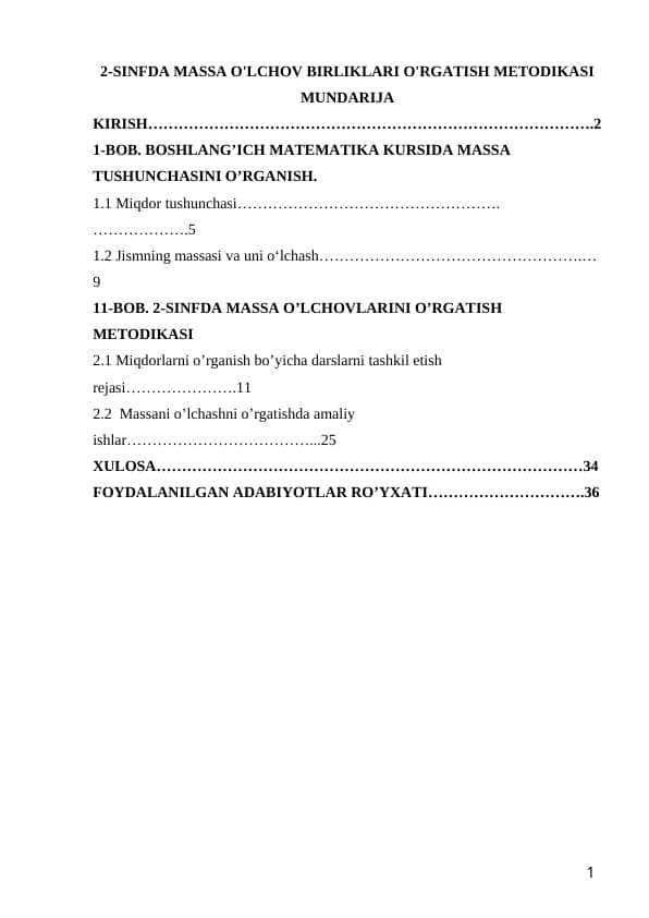 2-SINFDA MASSA O'LCHOV BIRLIKLARI O'RGATISH METODIKASI