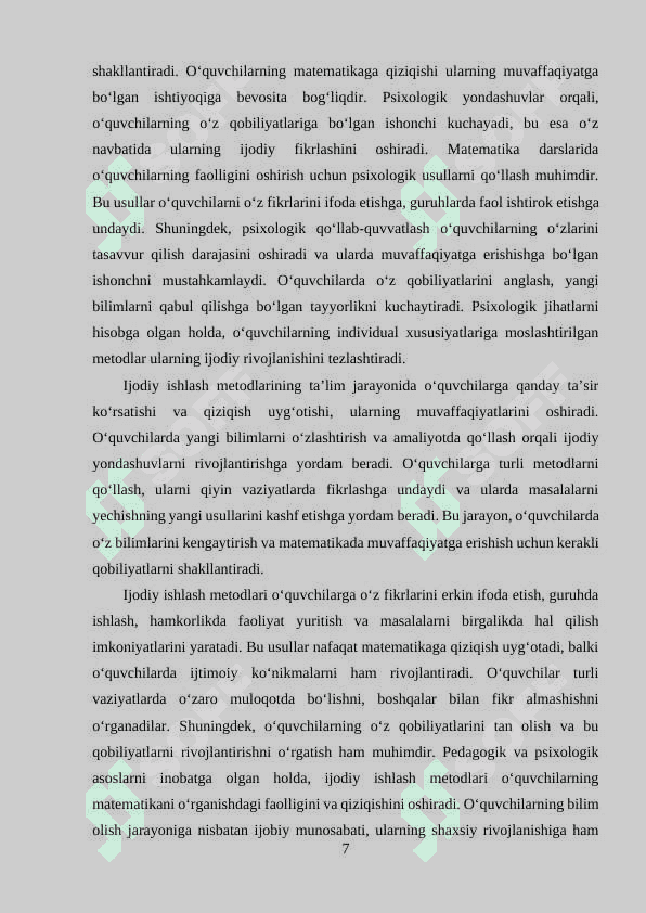 Uchinchi sinfda matematikadan o‘quvchilarni ijodiy ishlashga o‘rgatish metodikasi 7