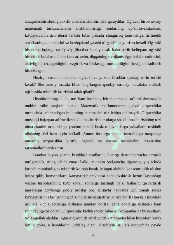 Boshlang‘ich sinflarda matematikadan og‘zaki hisoblashga o‘rgatish metodikasi 6