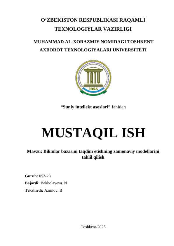 Bilimlar bazasini taqdim etishning zamonaviy modellarini tahlil qilish