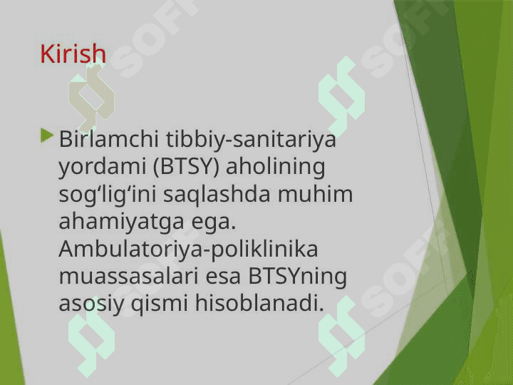 Birlamchi tibbiy-sanitariya yordami Ambulatoriya-poliklinika muassasalarining ish faoliyatini tashkil etish UASh ishini tashkil qilish 2