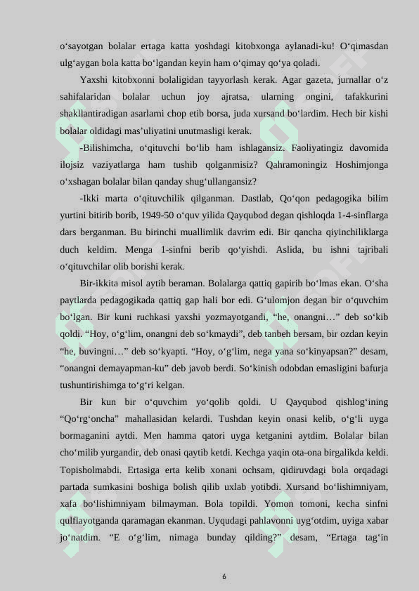 4-SINF O‘QUVCHILARIGA O‘QISH DARSLARIDA XUDOYBERDI TO‘XTABOEV ASARLARINI O‘RGATISH METODIKASI 6
