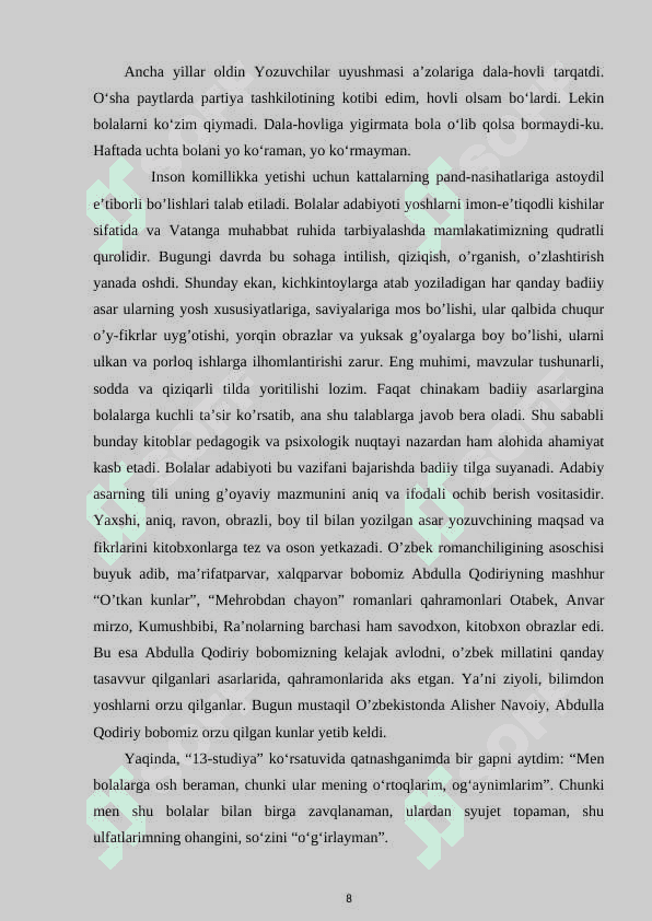4-SINF O‘QUVCHILARIGA O‘QISH DARSLARIDA XUDOYBERDI TO‘XTABOEV ASARLARINI O‘RGATISH METODIKASI 8