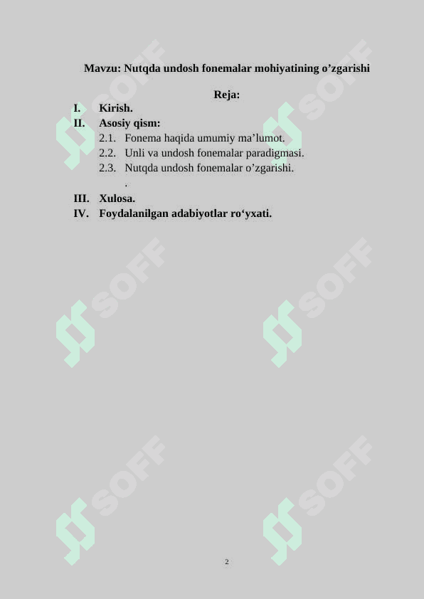 Nutqda undosh fonemalar mohiyatining o’zgarishi KURS ISHI 2