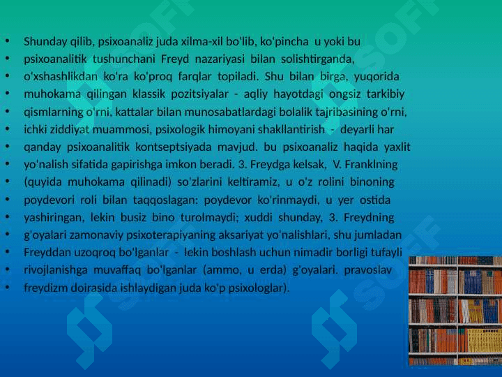 Zamonaviy psixoanalizni asosiy yo’nalishlari 4