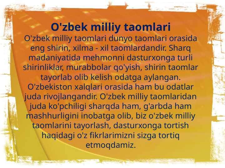 O'zbek milliy taomlari 1