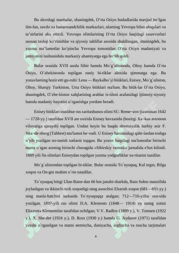 O‘RTA OSIYO HAQIDA XVII ASRGACHA YOZILGAN YEVROPA TILLARIDAGI YOZMA MA’LUMOTLAR 6