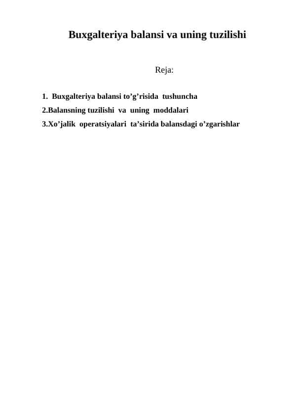 Buxgalteriya balansi va uning tuzilishi