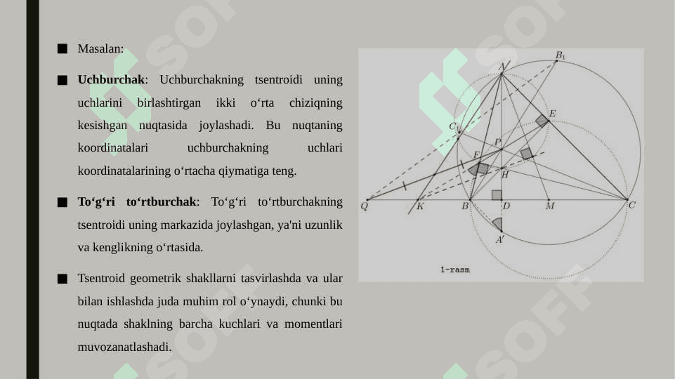 Tsentroiddlar. Tsentroidlarning geometrik talqin 4