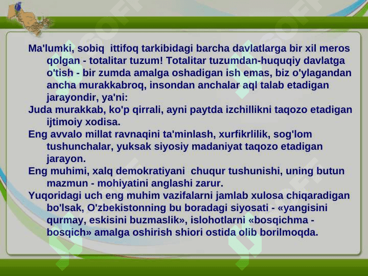 Mustaqillik yillarida O’zbekistonda iqtisodiy va madaniy taraqqiyot 4