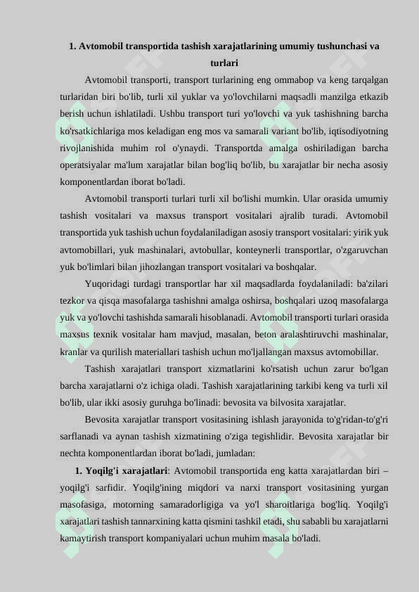Avtomobil transportida tashish tannarhiga kiradigan xarajatlar tarkibi va hisobi 2