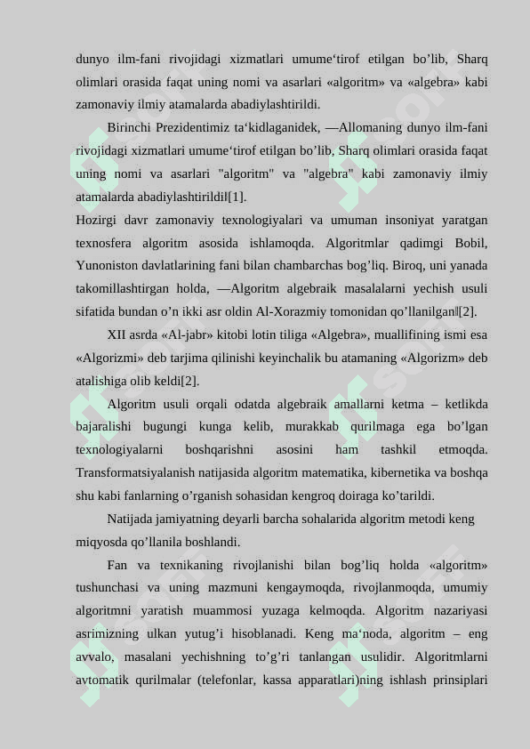 Muso Xorazmiy va Abu Abdulloh Xorazmiylarning dunyo sivilizatsiyasi dagi o'rni 2