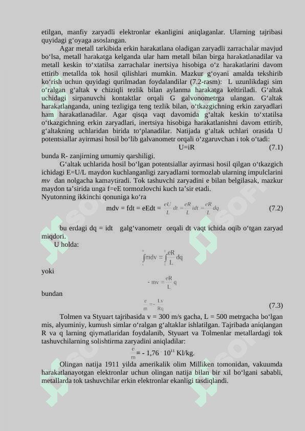 O‘zgarmas elektr toki qonunlari. O`zgarmas tokning ishi va quvvati. Djoul-lents qonuni. Tarmoqlangan zanjirlar, kirxgof qoidalari. Turli muhitlarda elektr toki. Metallarda tok tashuvchnlarning tabiati. 6