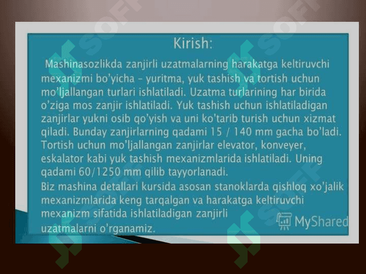 Zanjirli uzatmalarning asosiy xarakteristikasi, uzatmadagi kuchlar va uni hisoblash tartibi 2