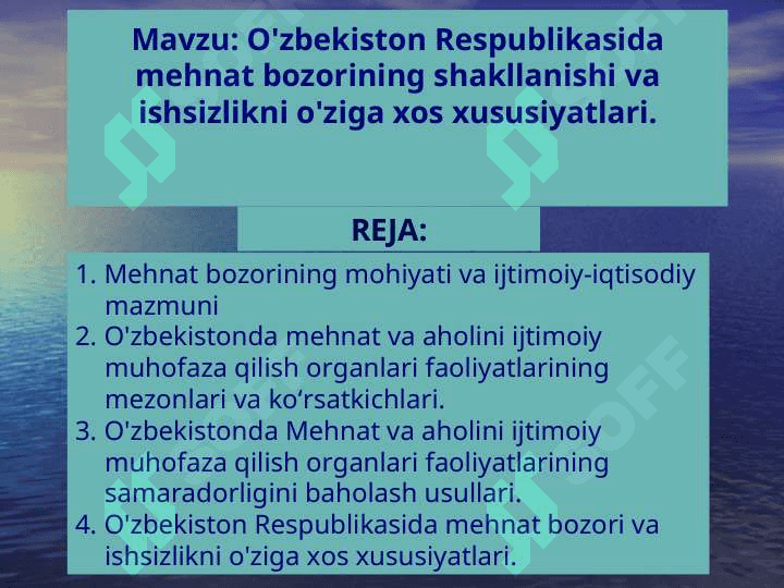 'zbekiston Respublikasida mehnat bozorining shakllanishi va ishsizlikni o'ziga xos xususiyatlari 2